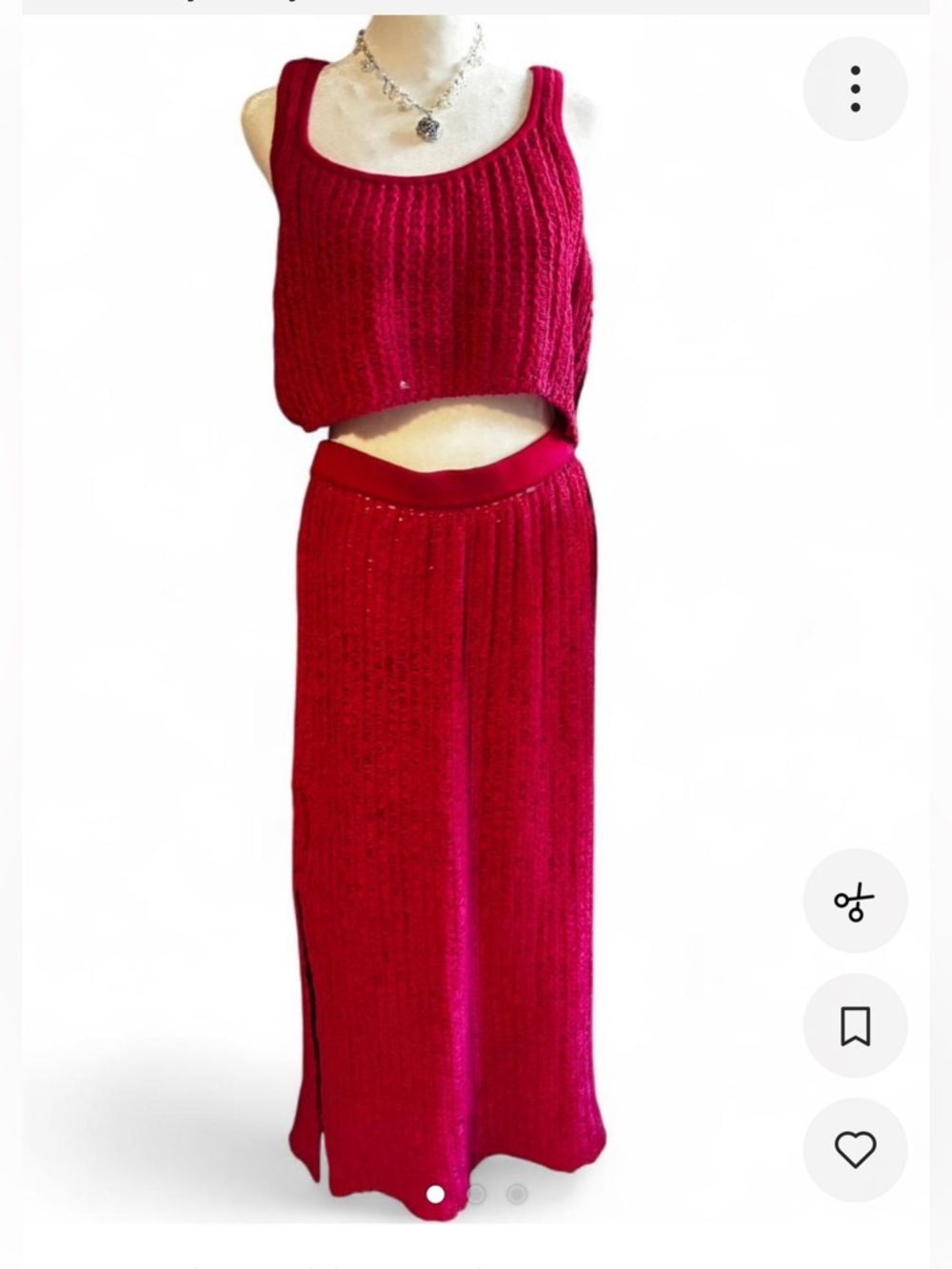 Free People Red Crocheted Maxi Skirt and Crop Top Two Piece Set